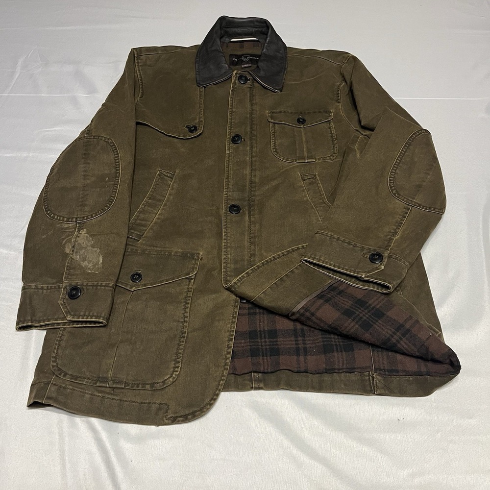Vintage Black Brown 1826 Chore Jacket Men M Olive Green Hunting Coat Plaid Lined